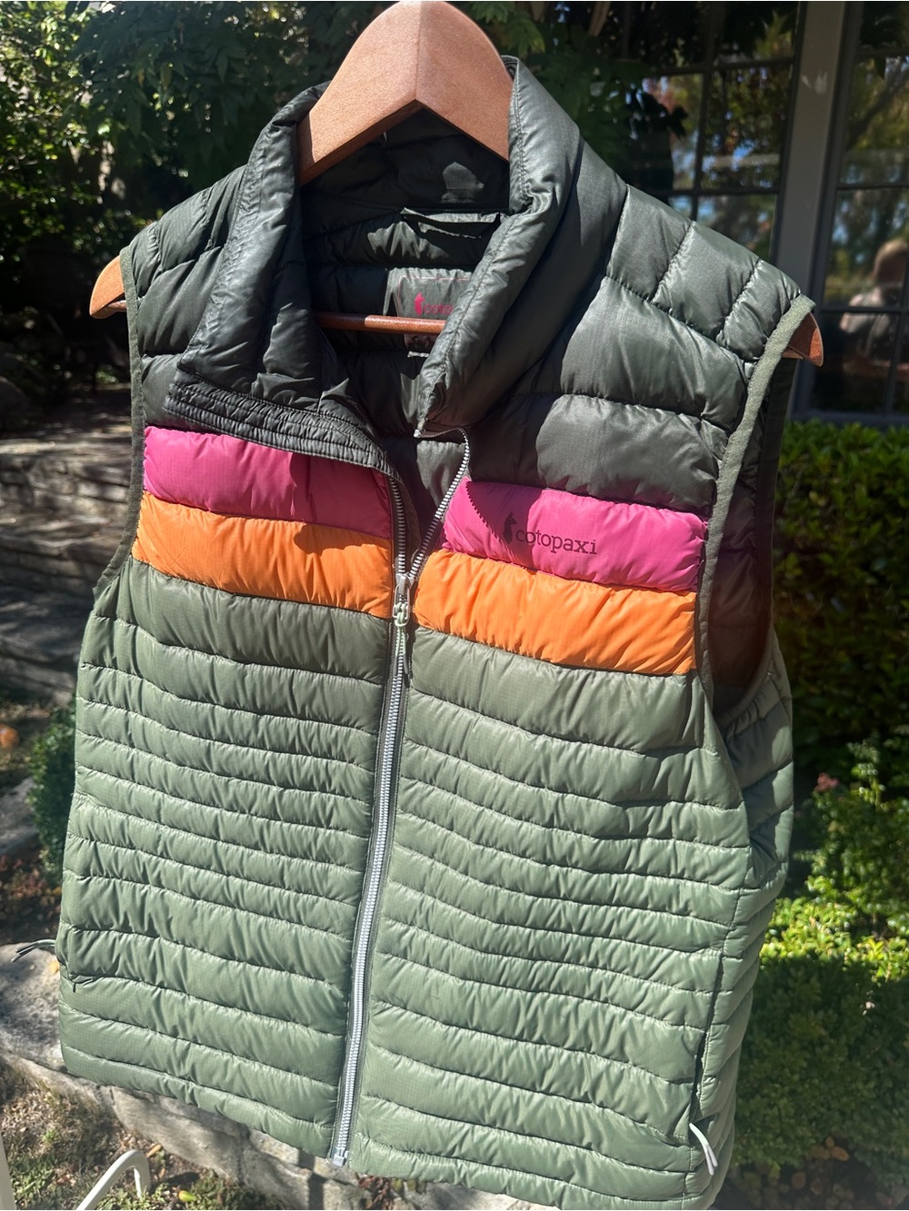cotopaxi Fuego Down Vest with Pink & Orange Chest Stripes